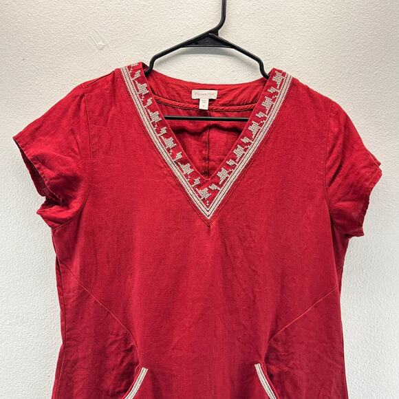 Garnet Hill Linen Embroidered Pocket Detail Dress Red Size 8 - Picture 4 of 14